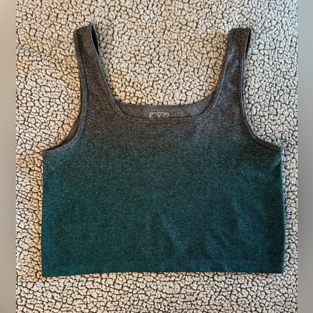 CVG Constantly Varied Gear Gray And Teal Green Ombré Crop Top Tank Jessie Graff